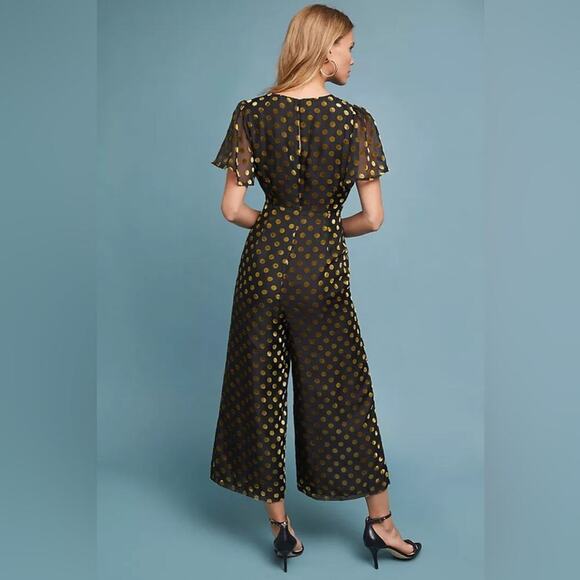 Anthropologie ASTR THE LABEL Metallic Polka Dot Wide Leg Jumpsuit V Neck Size S - Picture 4 of 15